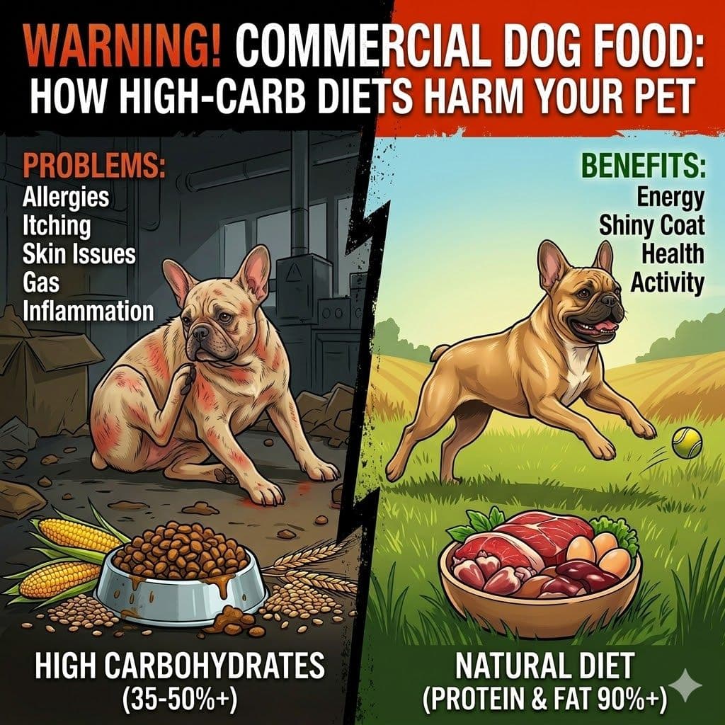 Dog eating food from a bowl illustrating healthy vs high carbohydrate dog diet